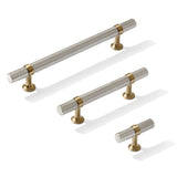 Knurled T-Bar "Contemporary" Champagne Bronze and Satin Nickel Knobs and Pulls