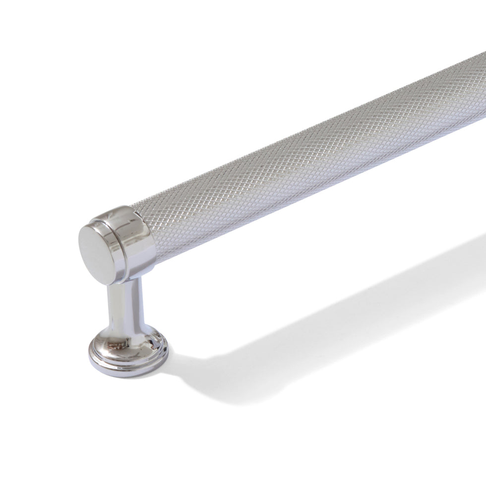 Knurled Polished Chrome "Transitional" Cabinet Knobs and Drawer Pulls