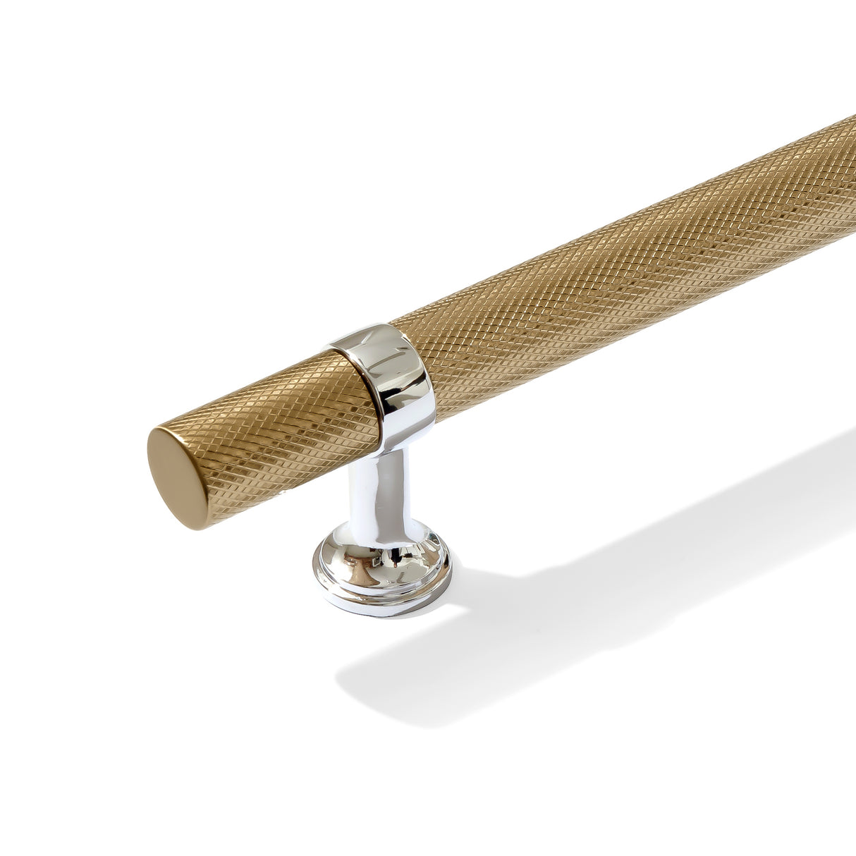 Knurled T-Bar "Contemporary" Polished Chrome and Champagne Bronze Knobs and Pulls