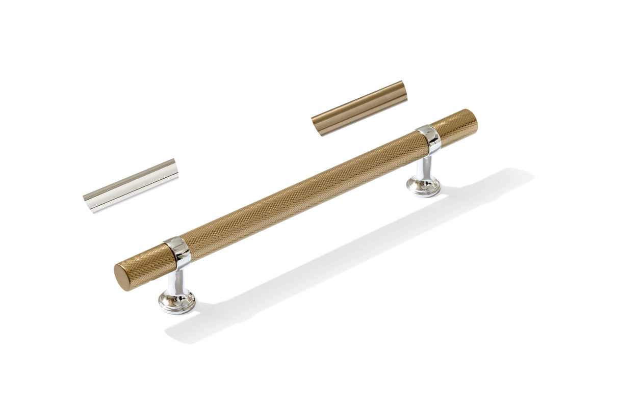 Knurled T-Bar "Contemporary" Polished Chrome and Champagne Bronze Knobs and Pulls - Forge Hardware Studio