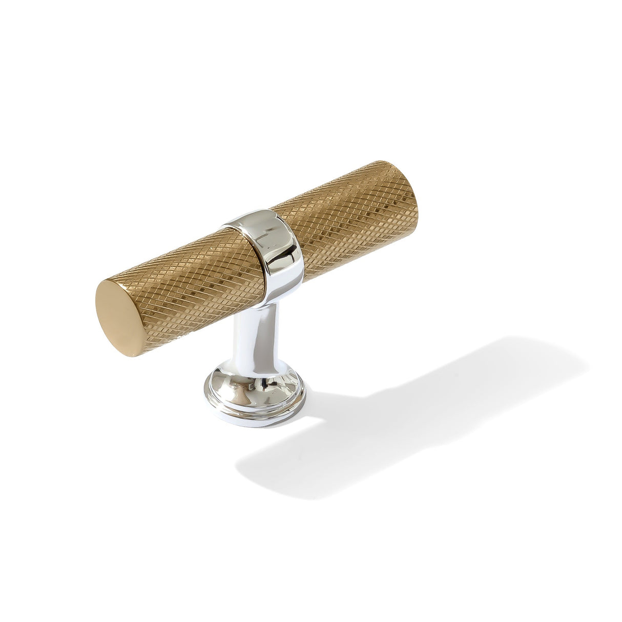 Knurled T-Bar "Contemporary" Polished Chrome and Champagne Bronze Knobs and Pulls