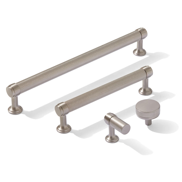Knurled Satin Nickel "Transitional" Cabinet Knobs and Drawer Pulls - Forge Hardware Studio