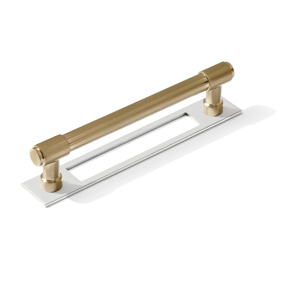 Champagne Bronze and Polished Nickel Industrial Pulls and Knob with Backplate