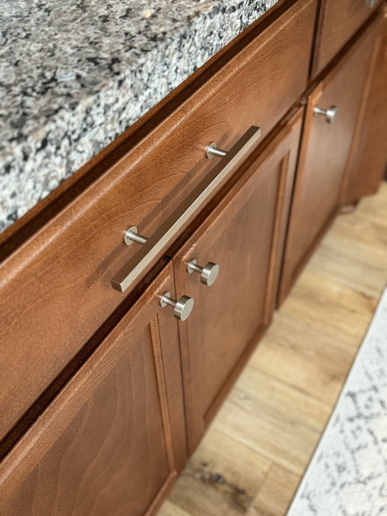 Lew's Square Bar Cabinet Knobs and Pulls in Brushed Nickel - Forge Hardware Studio