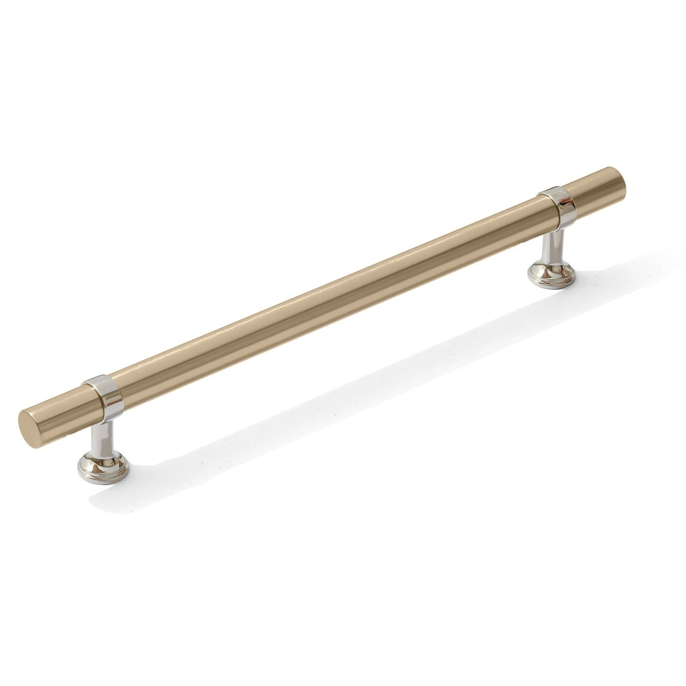 Gold cabinet handle on a white background