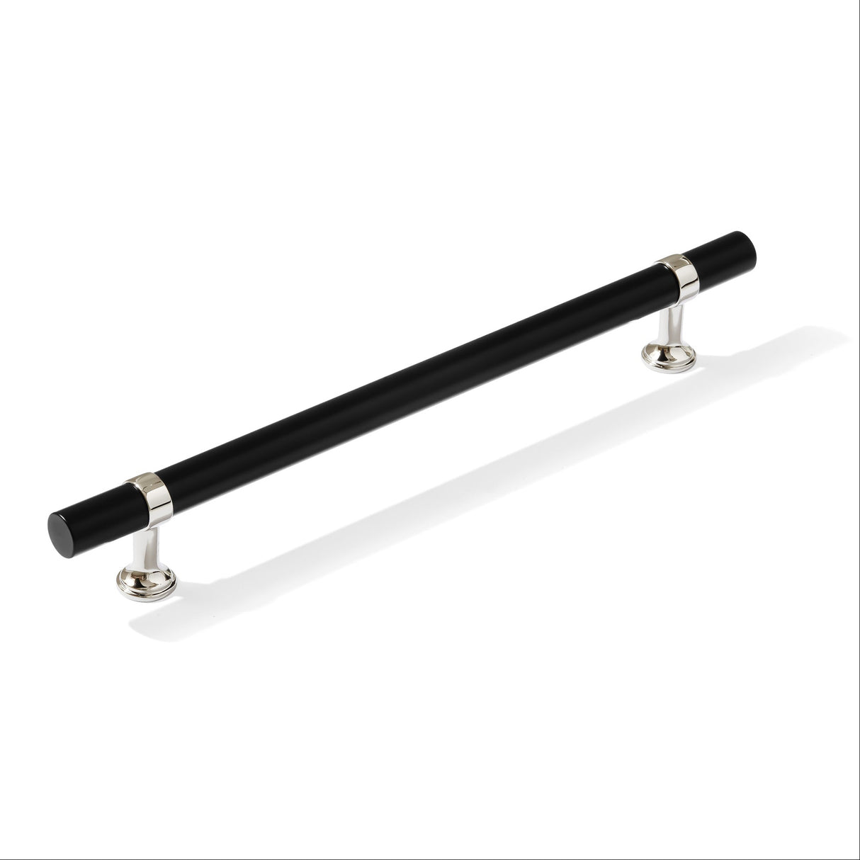 Smooth T-Bar "Contemporary" Polished Nickel and Matte Black Knobs and Pulls