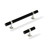 Smooth T-Bar "Contemporary" Polished Nickel and Matte Black Knobs and Pulls