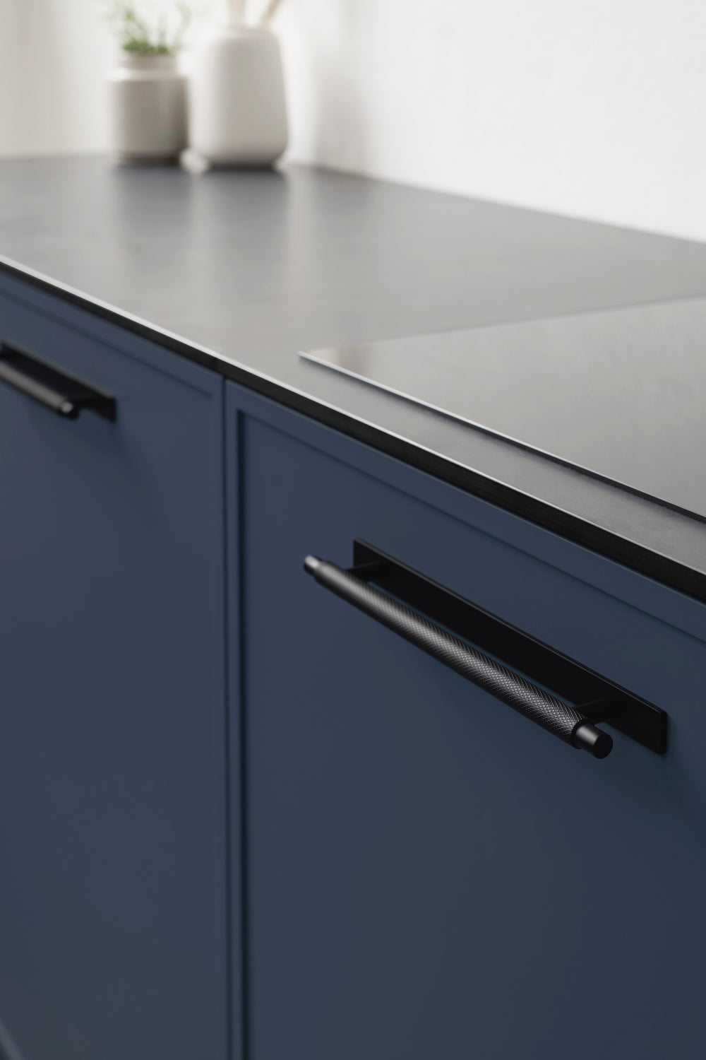 Knurled Backplate "Manor" Matte Black Cabinet Knobs and Drawer Pulls - Forge Hardware Studio