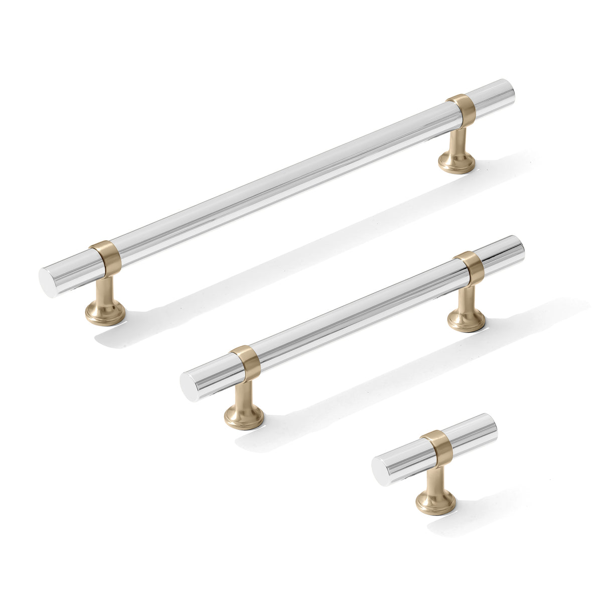 Smooth T-Bar "Contemporary" Champagne Bronze and Polished Chrome Knobs and Pulls