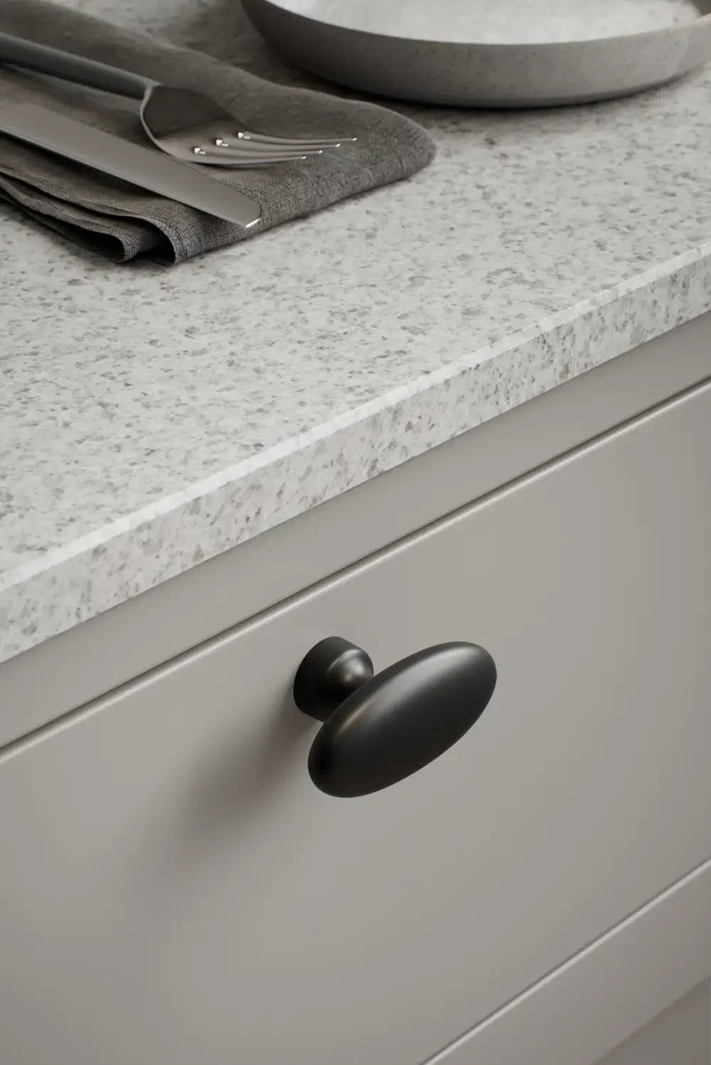 Matte Black "Baron" Cup Pull and Knobs - Euro • Knobs