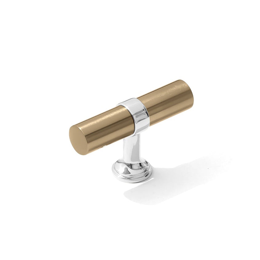 Smooth T-Bar "Contemporary" Polished Chrome and Champagne Bronze Knobs and Pulls