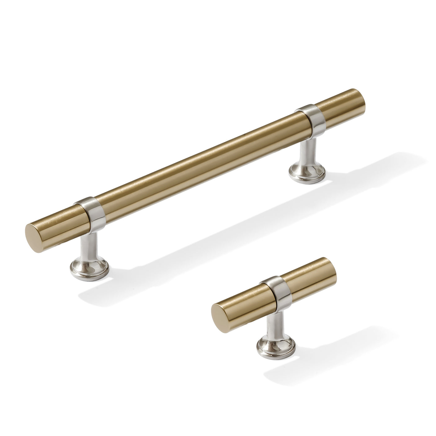 Smooth T-Bar "Contemporary" Satin Nickel and Champagne Bronze Knobs and Pulls