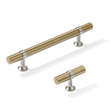 Smooth T-Bar "Contemporary" Satin Nickel and Champagne Bronze Knobs and Pulls