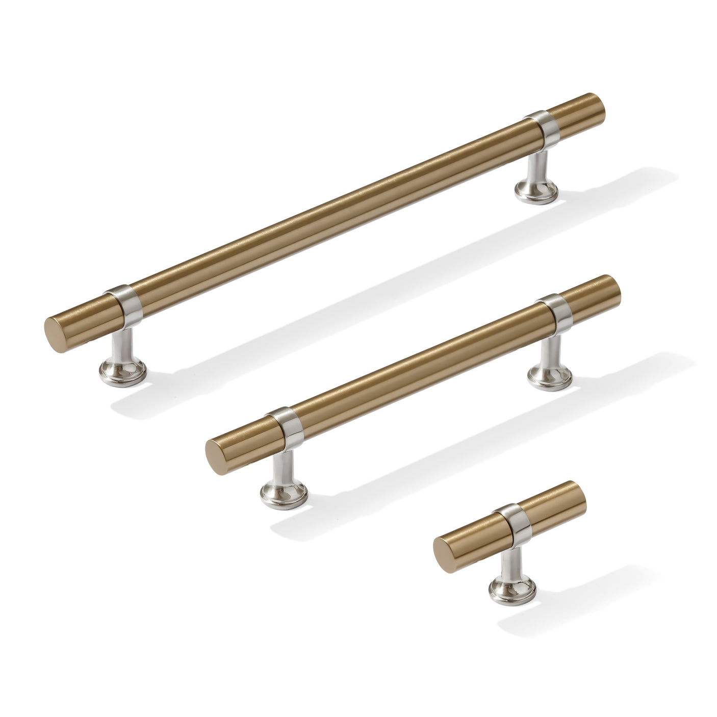 Smooth T-Bar "Contemporary" Satin Nickel and Champagne Bronze Knobs and Pulls