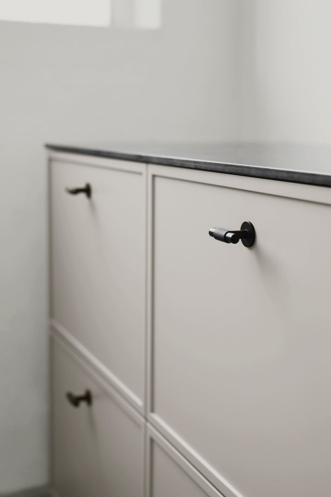 Knurled Backplate "Manor" Matte Black Cabinet Knobs and Drawer Pulls - Forge Hardware Studio