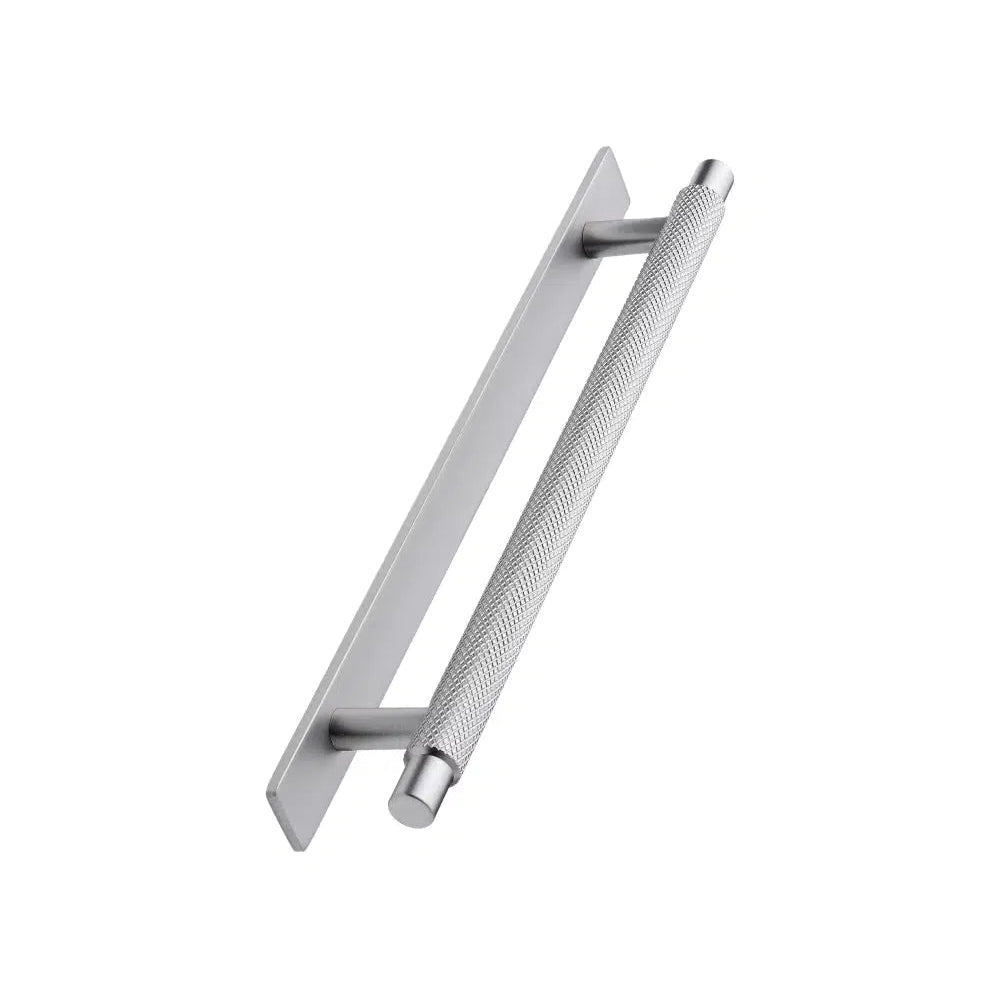 Knurled Backplate Brushed Stainless "Manor" Knobs and Drawer Pulls