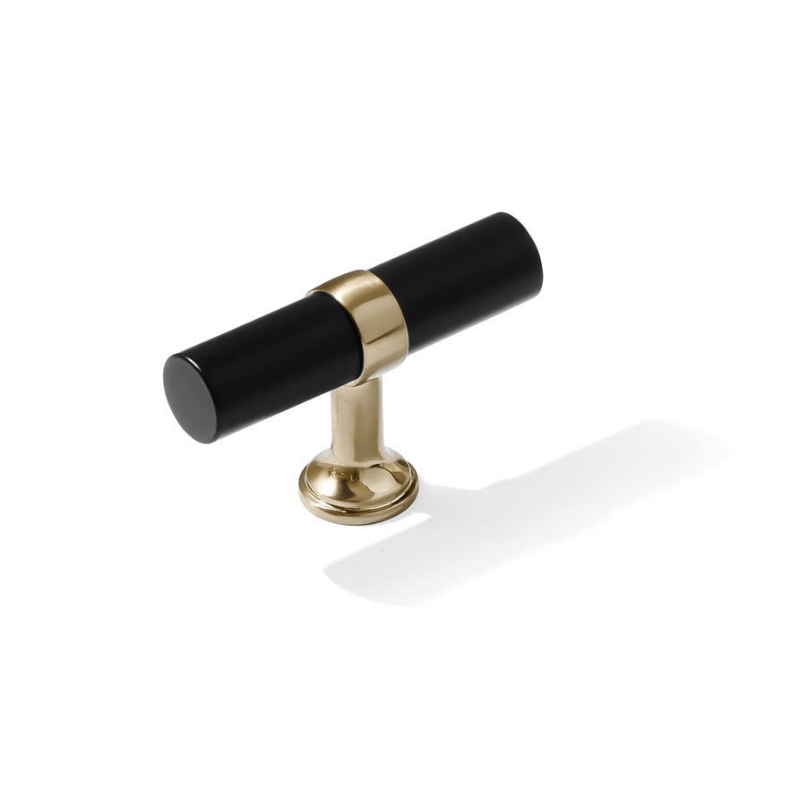Smooth T-Bar "Contemporary" Champagne Bronze and Matte Black Knobs and Pulls