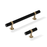 Smooth T-Bar "Contemporary" Champagne Bronze and Matte Black Knobs and Pulls