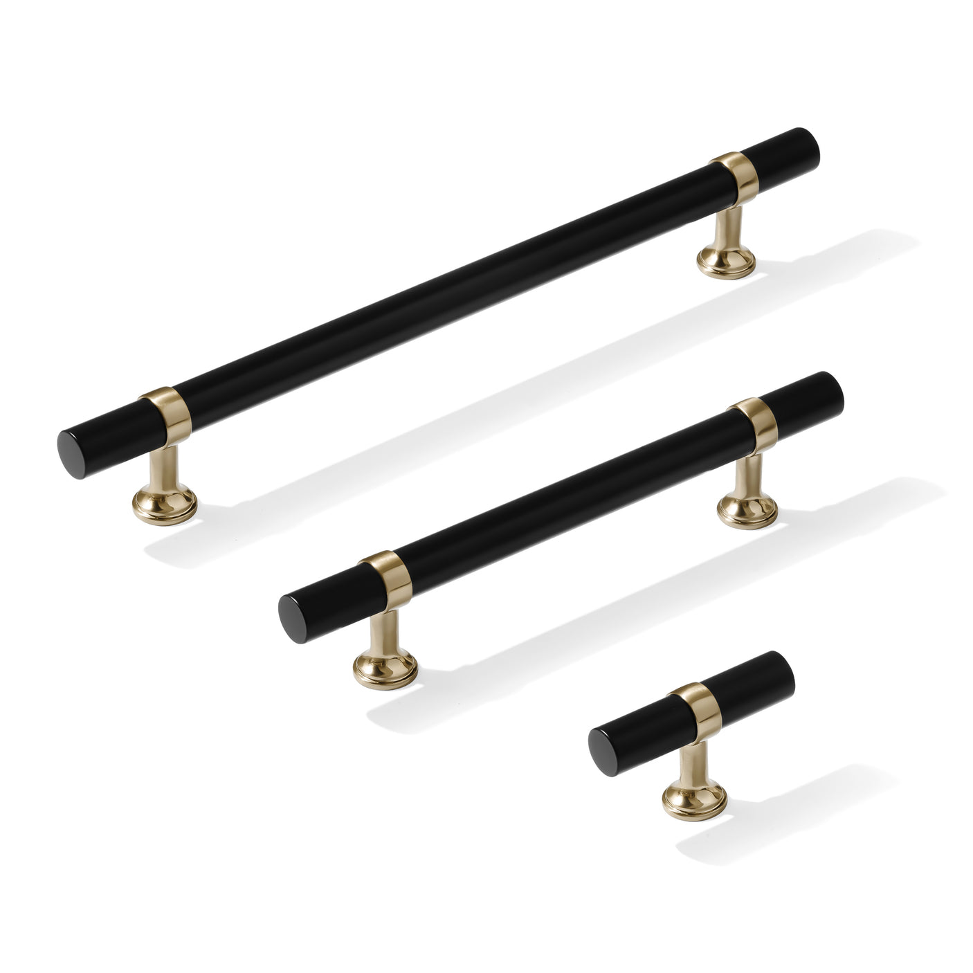 Smooth T-Bar "Contemporary" Champagne Bronze and Matte Black Knobs and Pulls