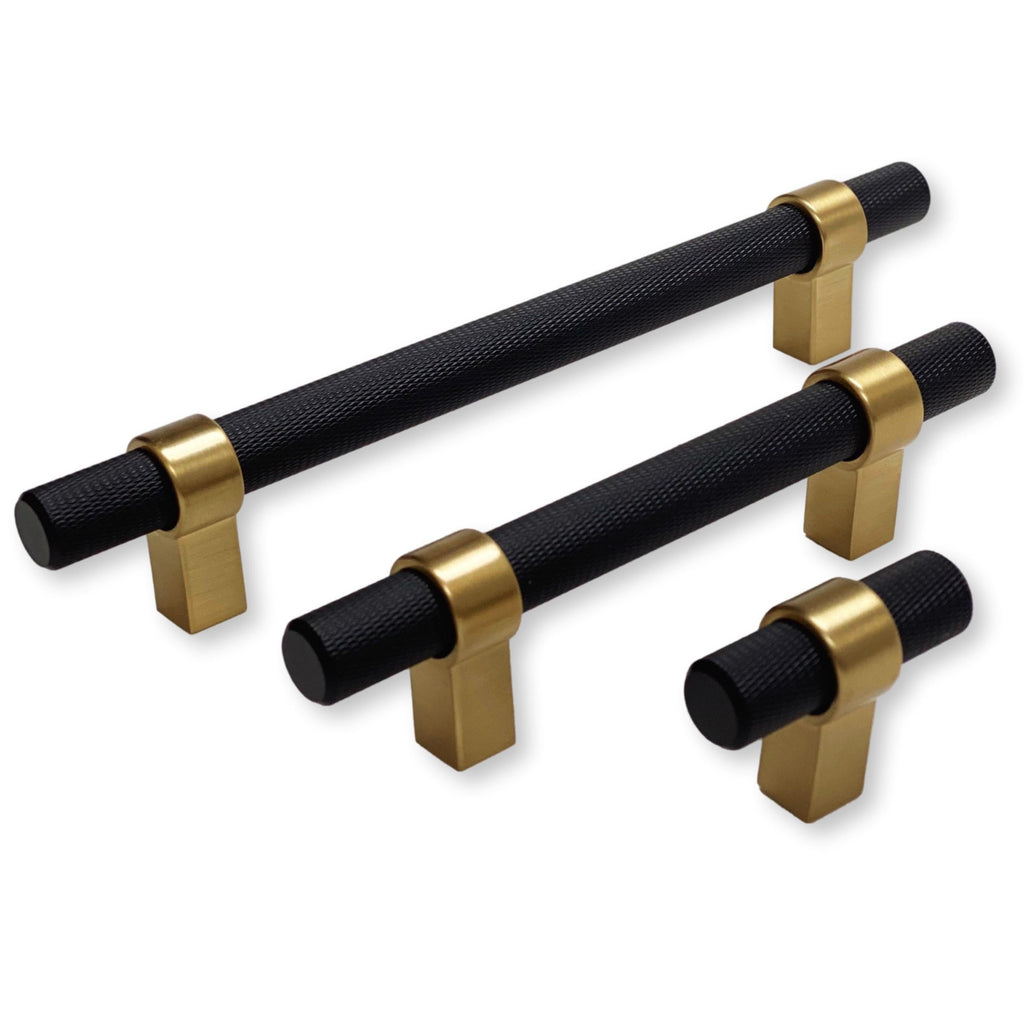 Knurled "Prelude" Champagne Bronze and Matte Black Cabinet Knobs and Drawer Pulls - Forge Hardware Studio