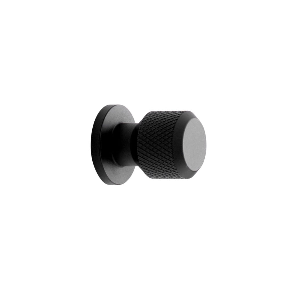 Knurled Backplate "Manor" Matte Black Cabinet Knobs and Drawer Pulls - Forge Hardware Studio
