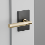 T-Bar Knurled SELECT Matte Black and Brass Door Lever w/ Modern Rectangular Rosette
