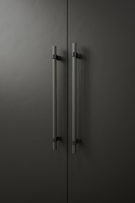 Black and Gun Metal "Bond" T-Bar Dual Finish Knob and Pulls - Euro • Knobs