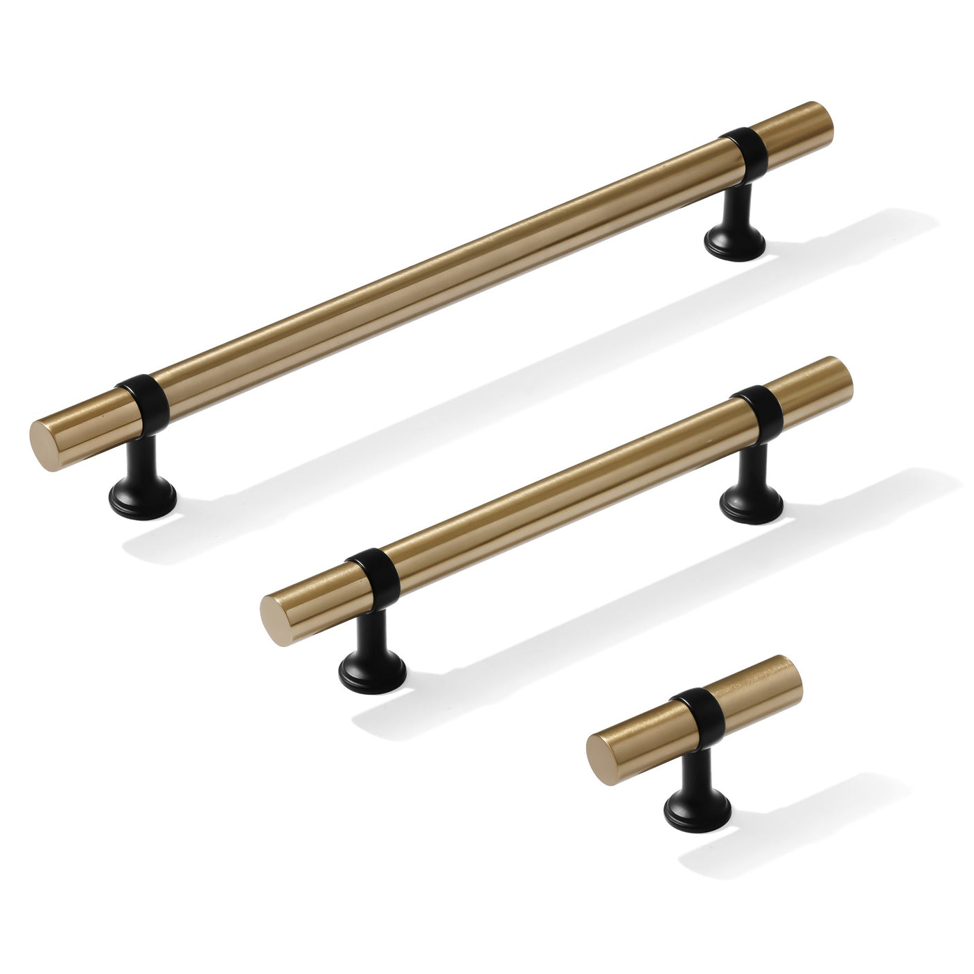 Smooth T-Bar "Contemporary" Matte Black and Champagne Bronze Knobs and Pulls
