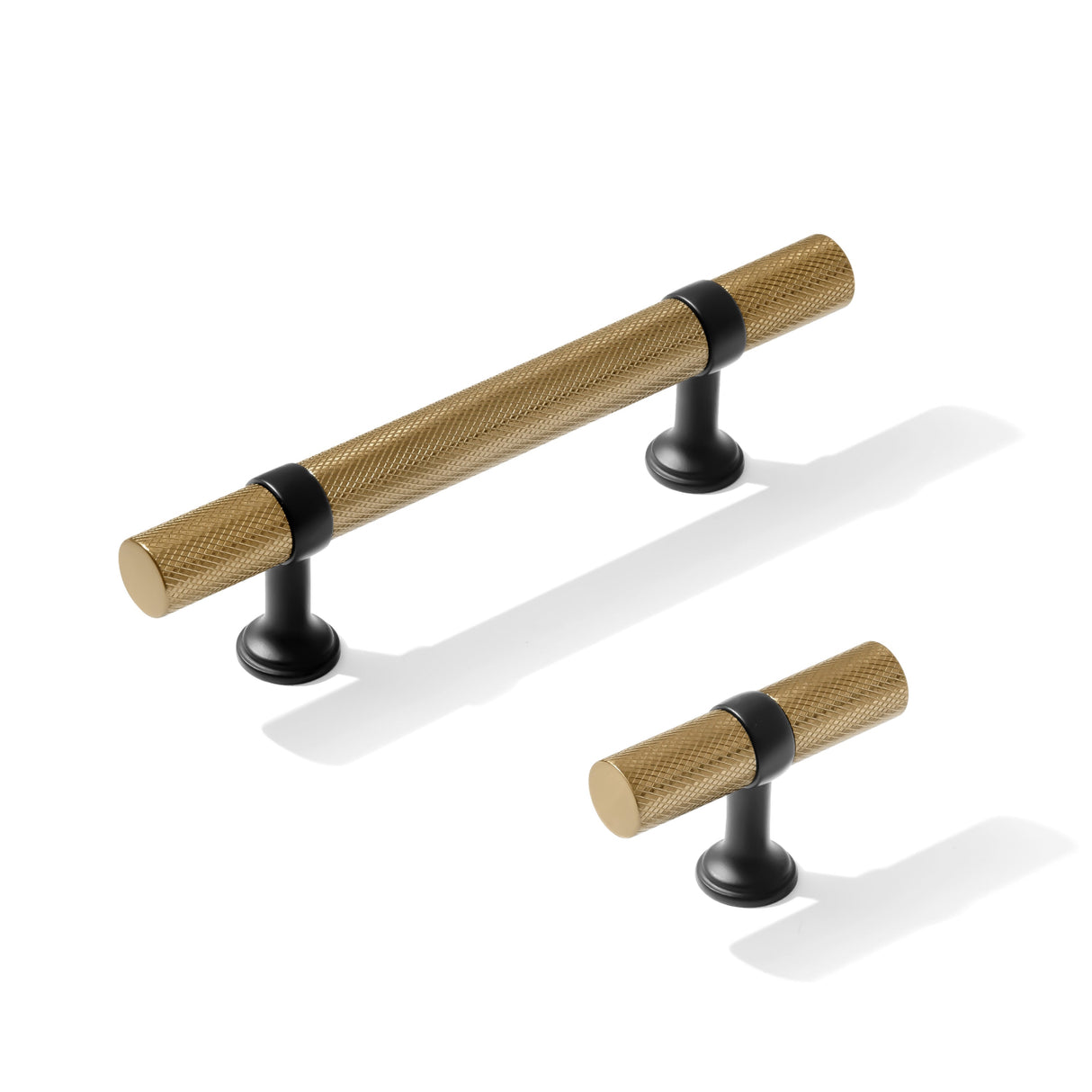Knurled T-Bar "Contemporary" Matte Black and Champagne Bronze Knobs and Pulls