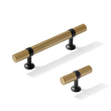 Knurled T-Bar "Contemporary" Matte Black and Champagne Bronze Knobs and Pulls