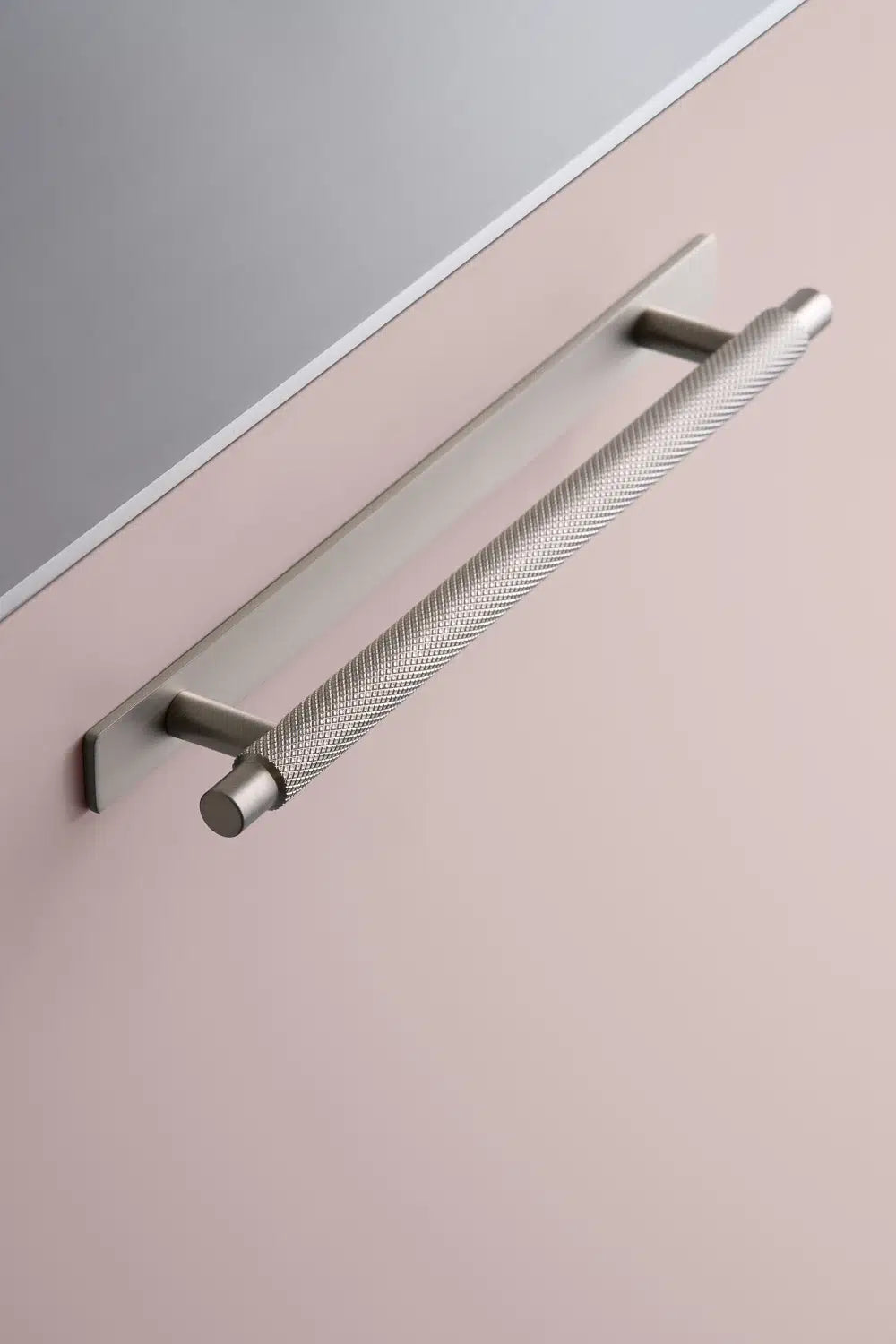 Knurled Backplate Brushed Stainless "Manor" Knobs and Drawer Pulls
