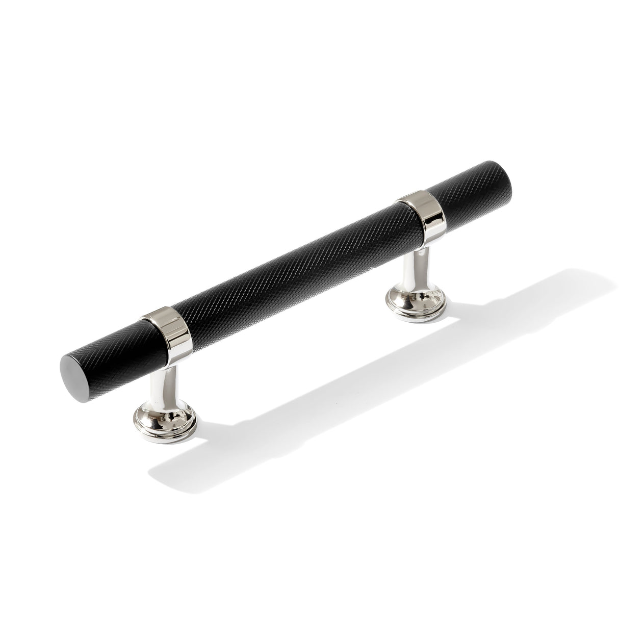 Knurled T-Bar "Contemporary" Polished Nickel and Matte Black Knobs and Pulls