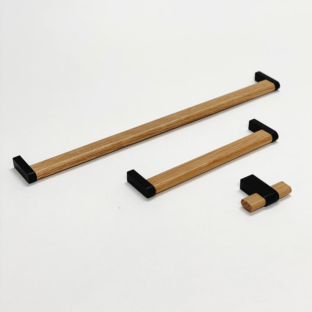Black and Oak Wood "Crossing" Cabinet Knob and Drawer Handles - Forge Hardware Studio
