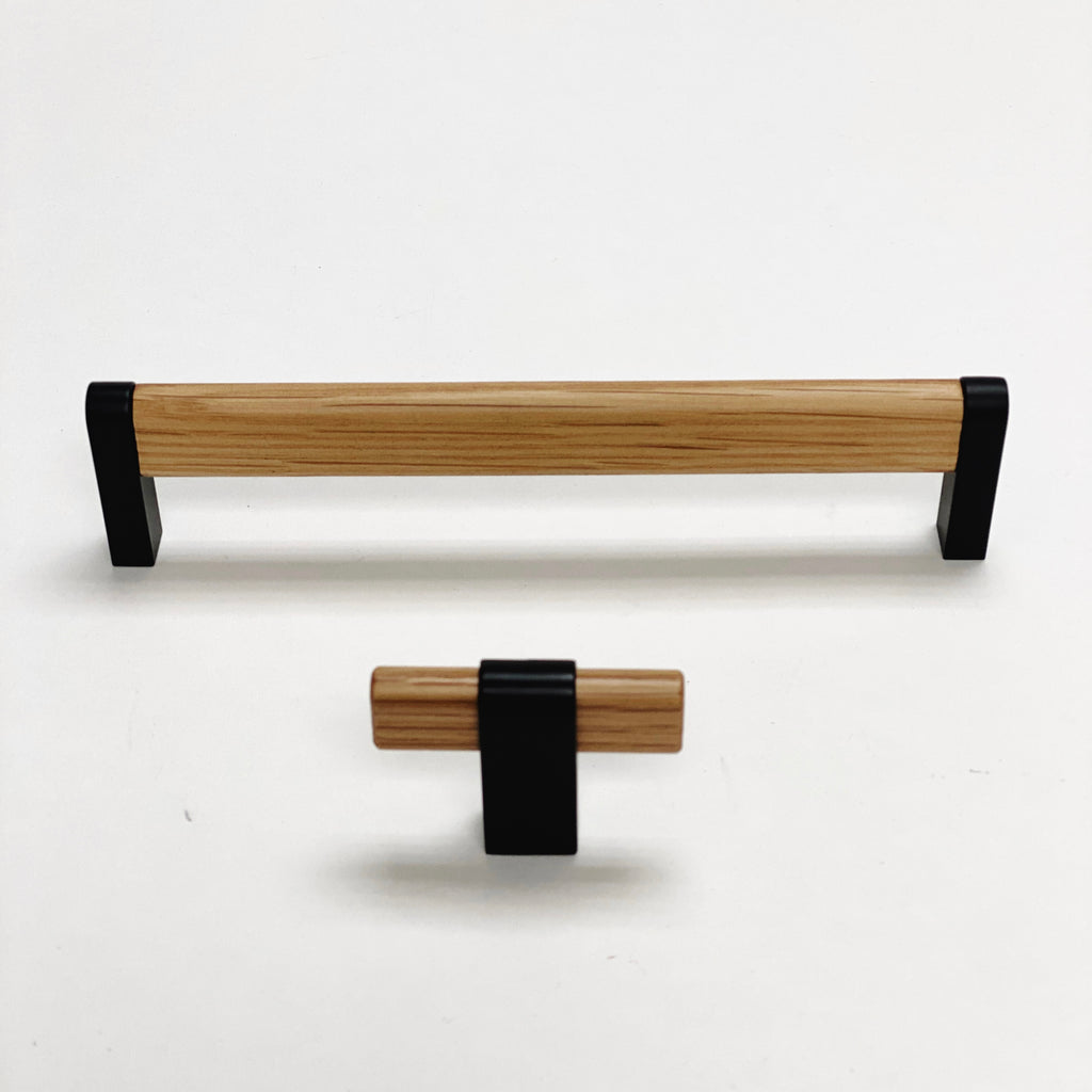 Black and Oak Wood "Crossing" Cabinet Knob and Drawer Handles - Forge Hardware Studio