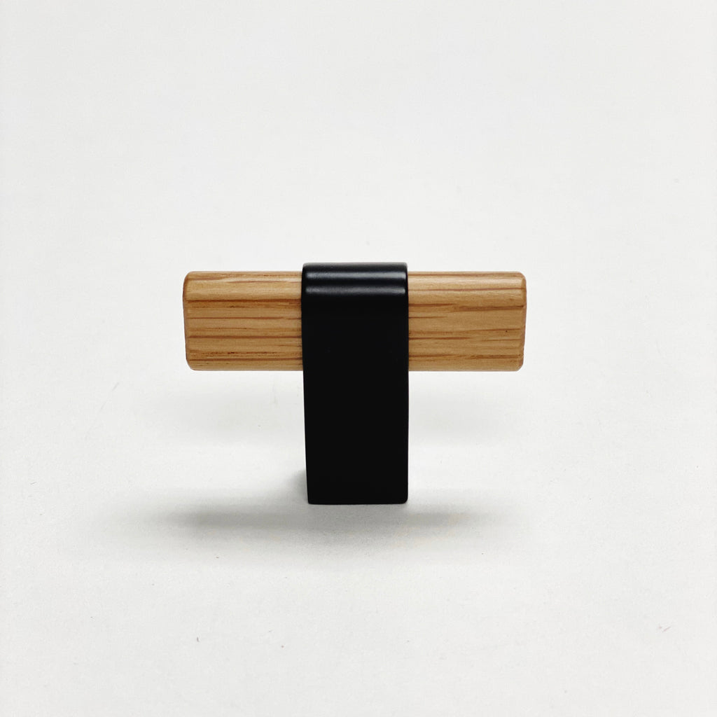 Black and Oak Wood "Crossing" Cabinet Knob and Drawer Handles - Forge Hardware Studio