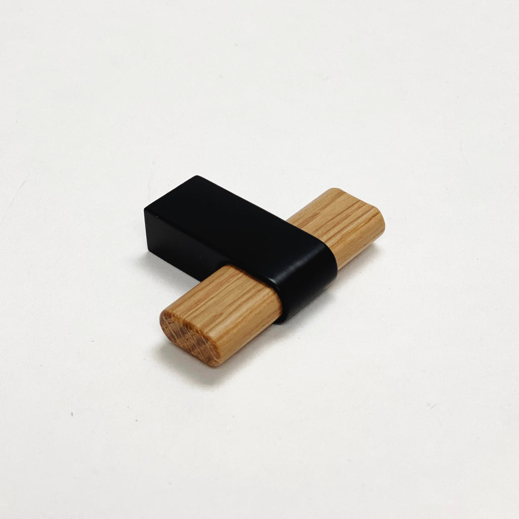 Black and Oak Wood "Crossing" Cabinet Knob and Drawer Handles - Forge Hardware Studio