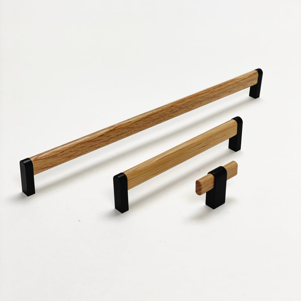 Black and Oak Wood "Crossing" Cabinet Knob and Drawer Handles - Forge Hardware Studio