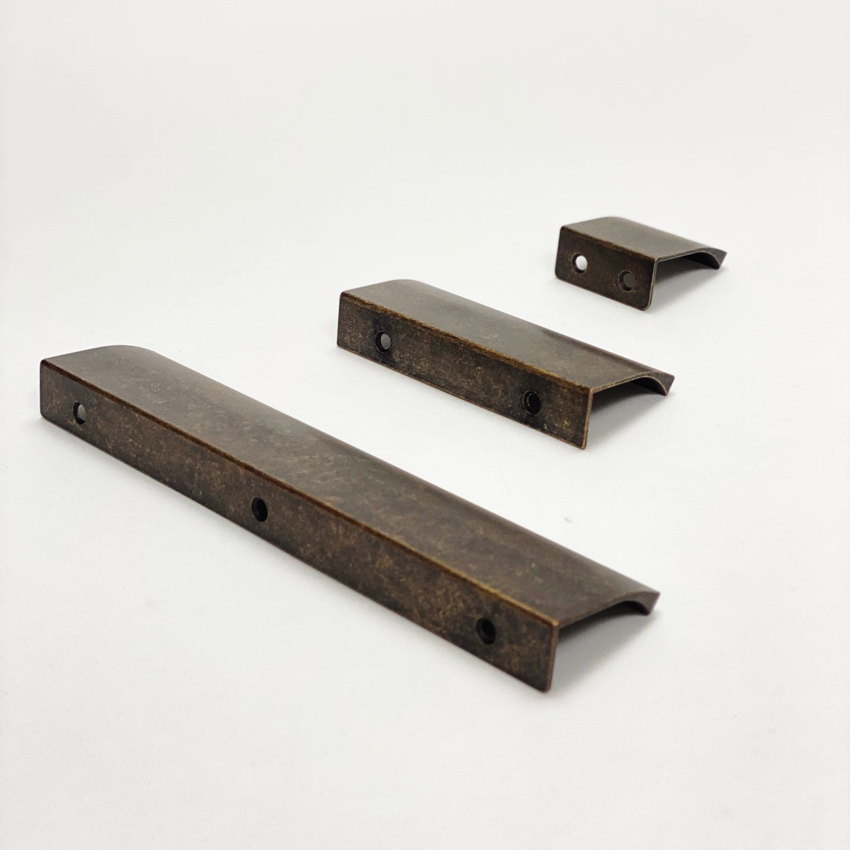 Antique Brass "Edge" Tab Finger Drawer Pulls - Forge Hardware Studio