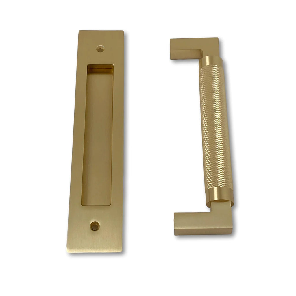 Door Flush Knurled "Helix" Pull and Handle Front and Back Hardware for Interior Doors - Forge Hardware Studio