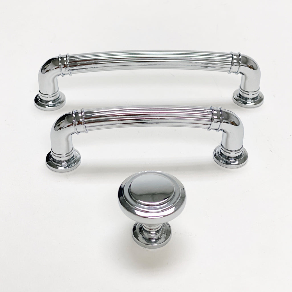 Polished Chrome "Ridge" Round Cabinet Knob and Drawer Pulls - Forge Hardware Studio