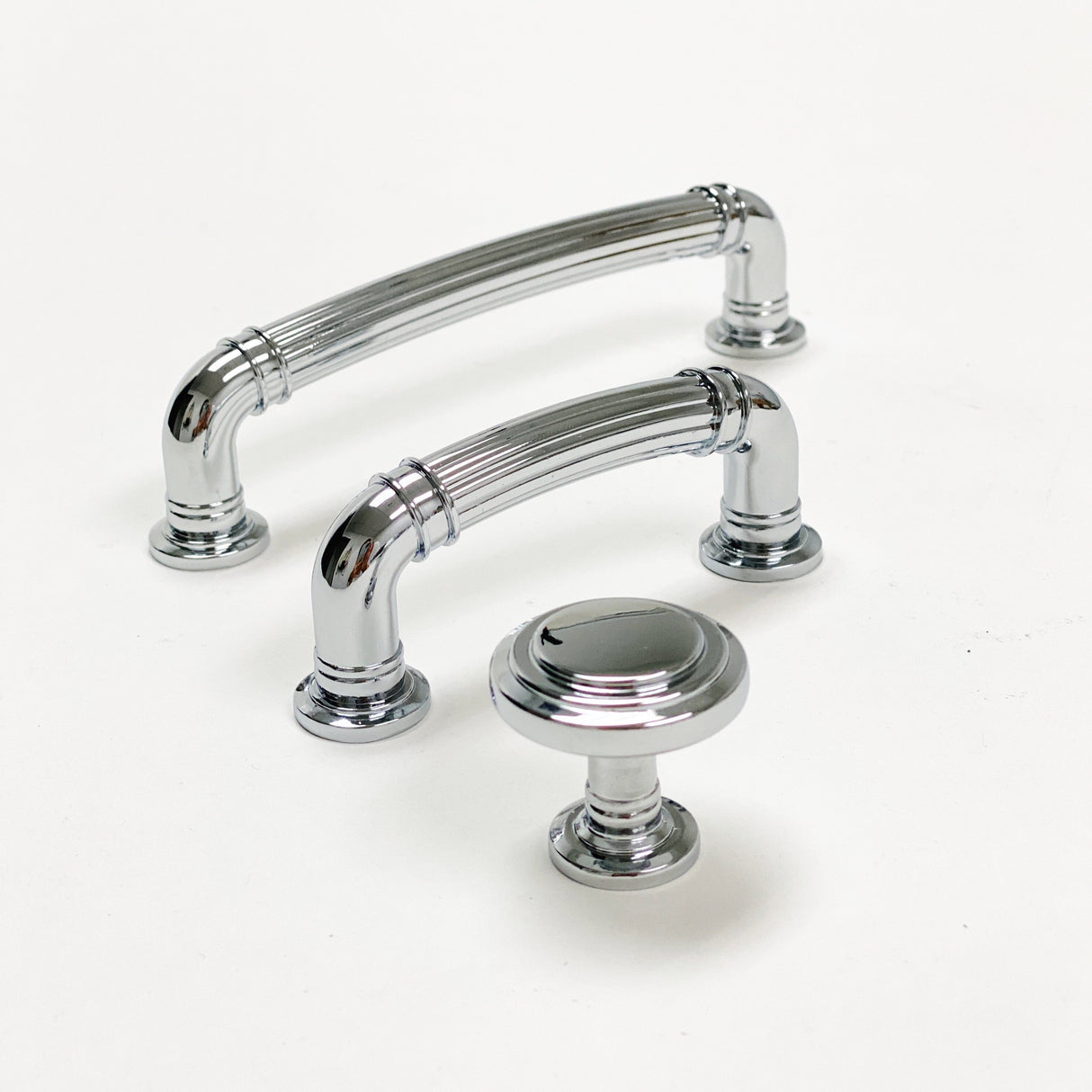 Polished Chrome "Ridge" Round Cabinet Knob and Drawer Pulls - Forge Hardware Studio