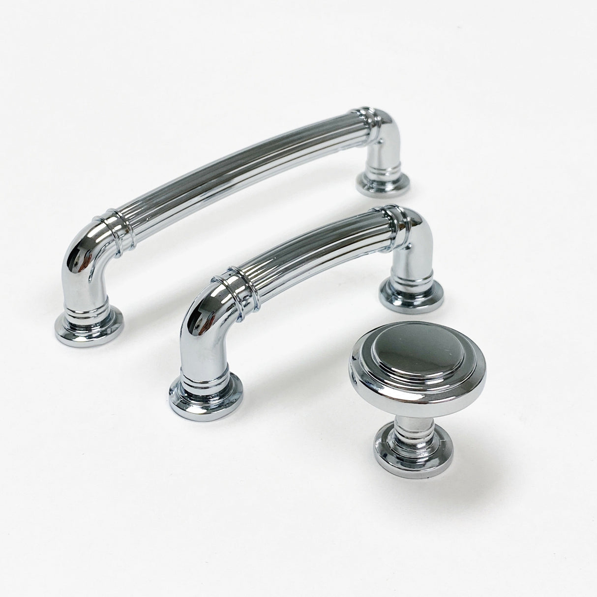Polished Chrome "Ridge" Round Cabinet Knob and Drawer Pulls - Forge Hardware Studio