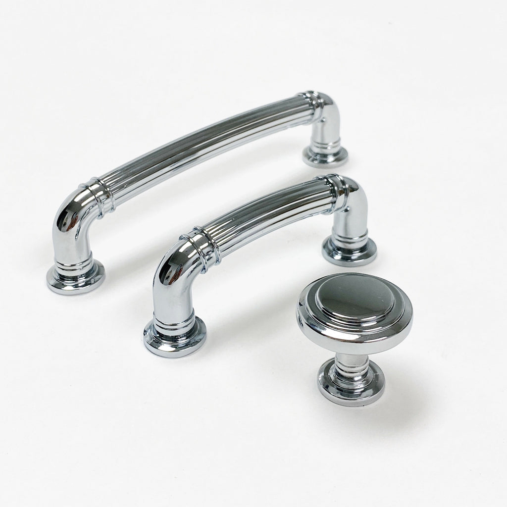 Polished Chrome "Ridge" Round Cabinet Knob and Drawer Pulls - Forge Hardware Studio