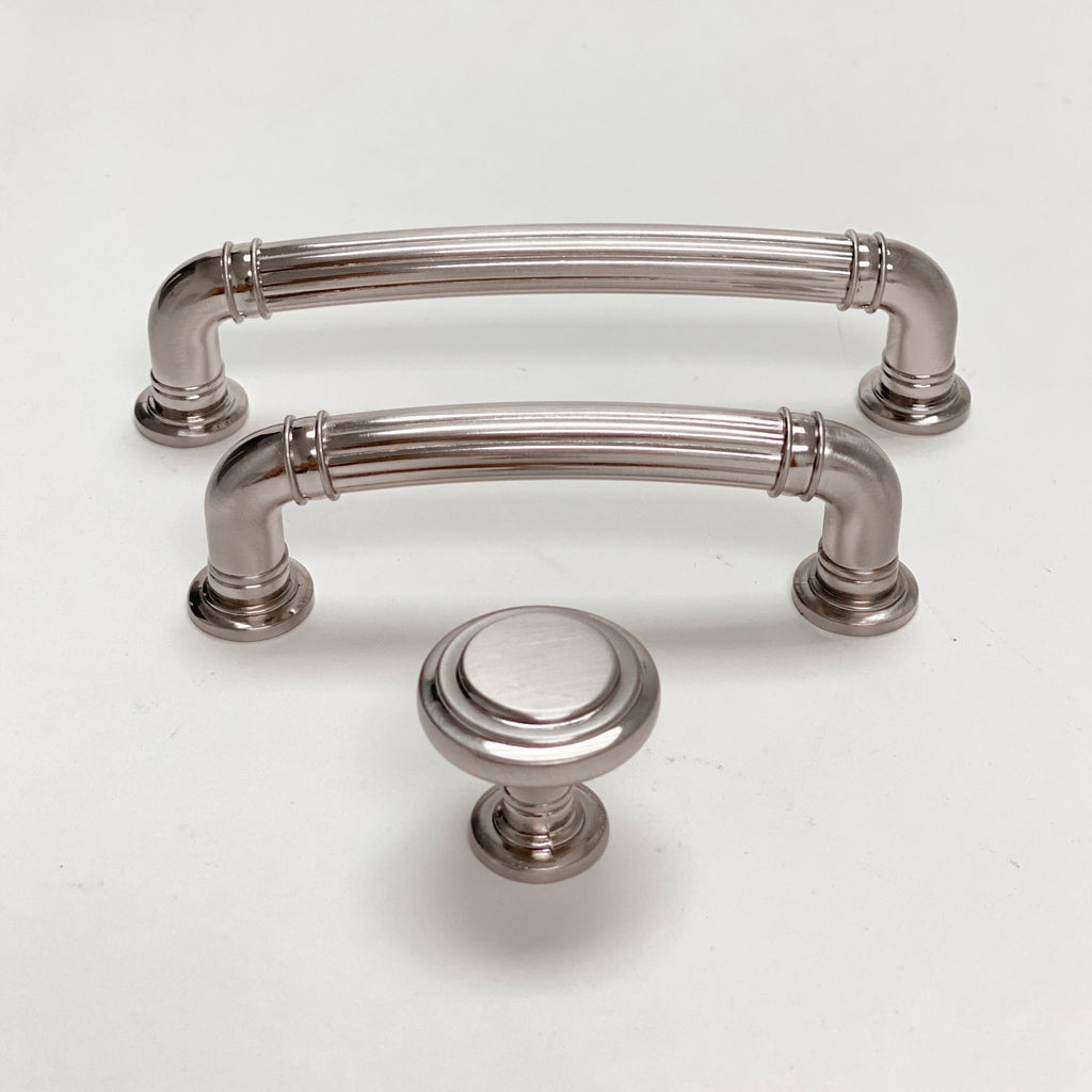 Brushed Nickel "Ridge" Round Cabinet Knob and Drawer Pulls - Forge Hardware Studio