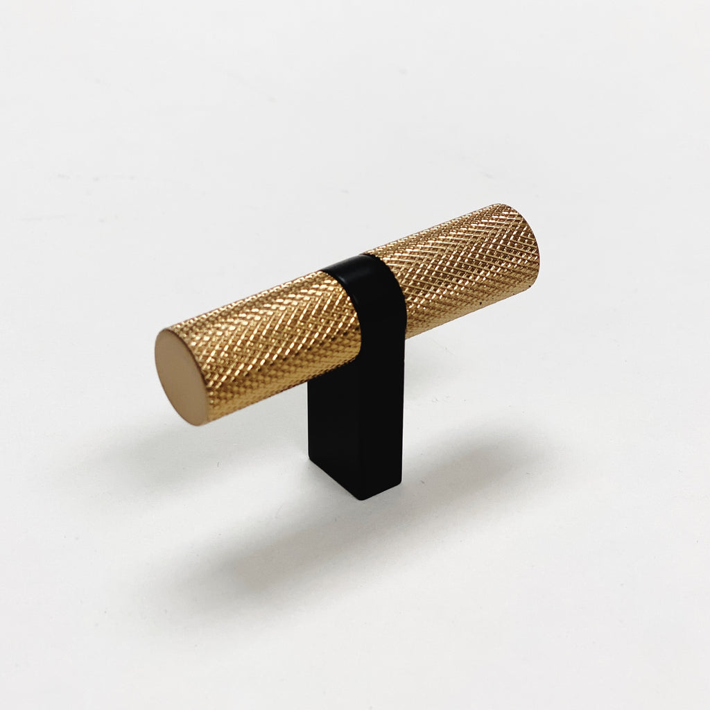 Knurled Select T-Bar Champagne Bronze and Matte Black Knobs and Pulls - Forge Hardware Studio