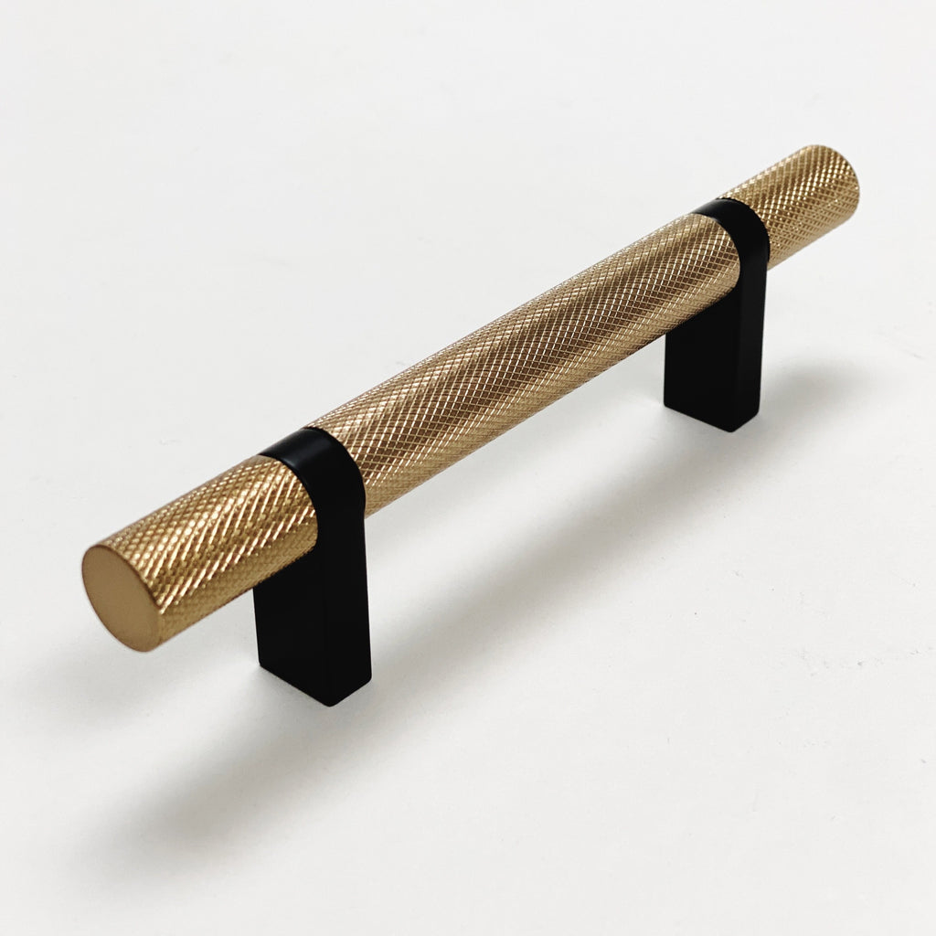 Knurled Select T-Bar Champagne Bronze and Matte Black Knobs and Pulls - Forge Hardware Studio