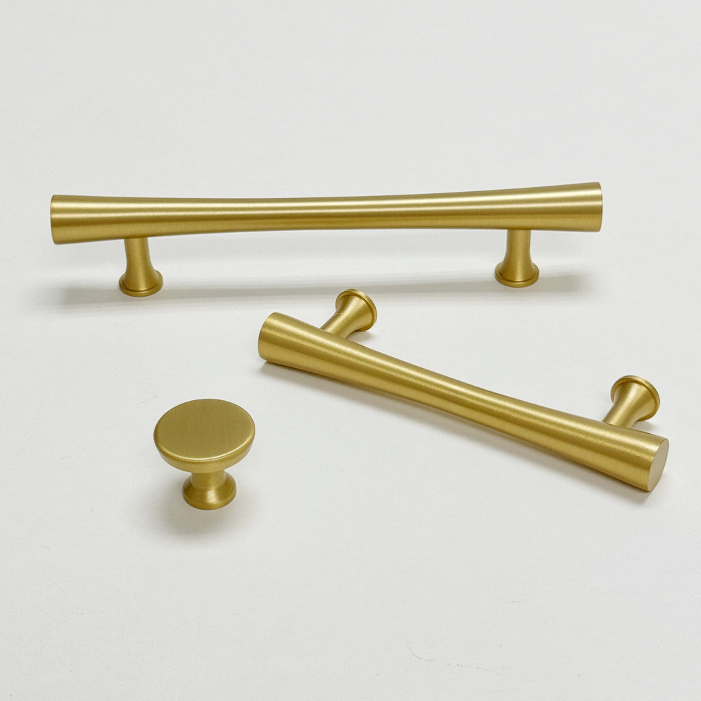 Satin Brass Cabinet Hardware "Collin" Drawer Pulls and Cabinet Knobs - Forge Hardware Studio