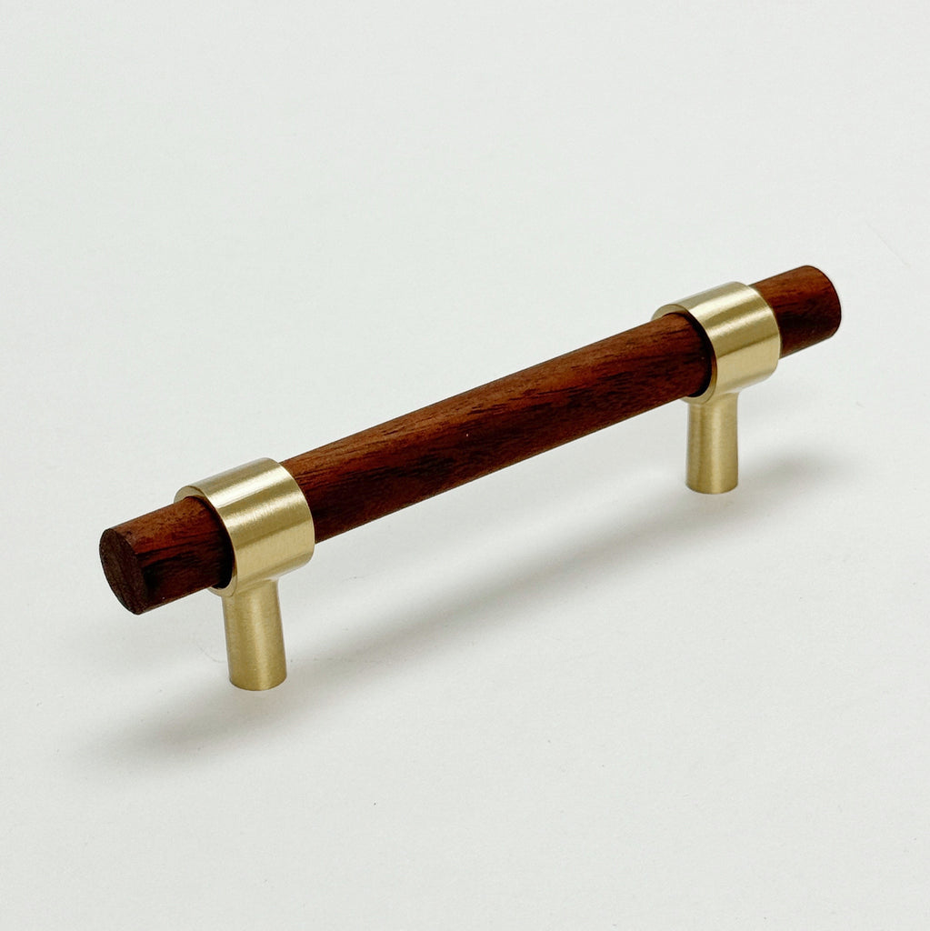 Dark Wood and Satin Brass "Lulu" Drawer Pulls and Cabinet Knobs - Forge Hardware Studio