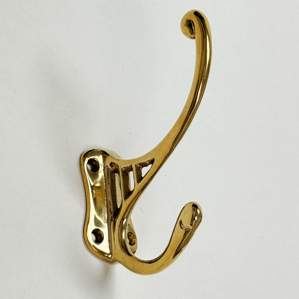 Polished Unlacquered Brass "Double" Wall Hook - Forge Hardware Studio