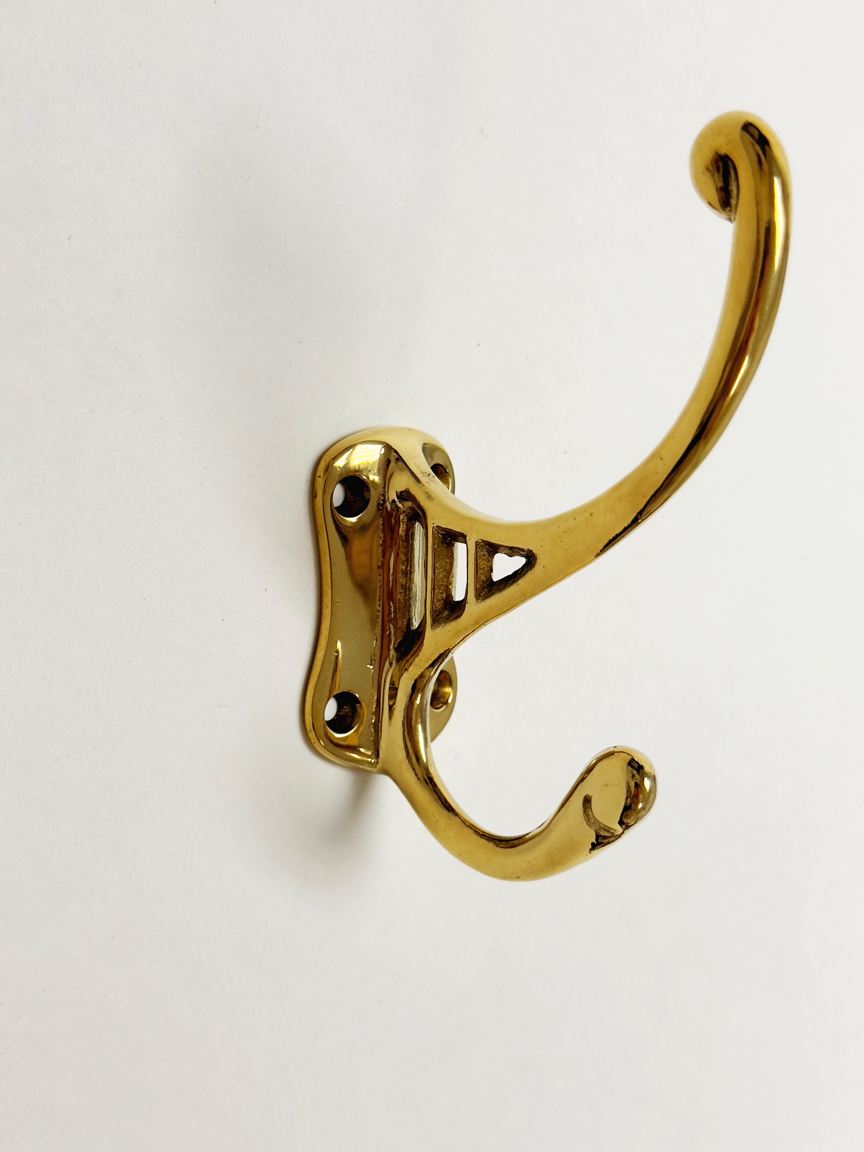 Polished Unlacquered Brass Double Wall Hook
